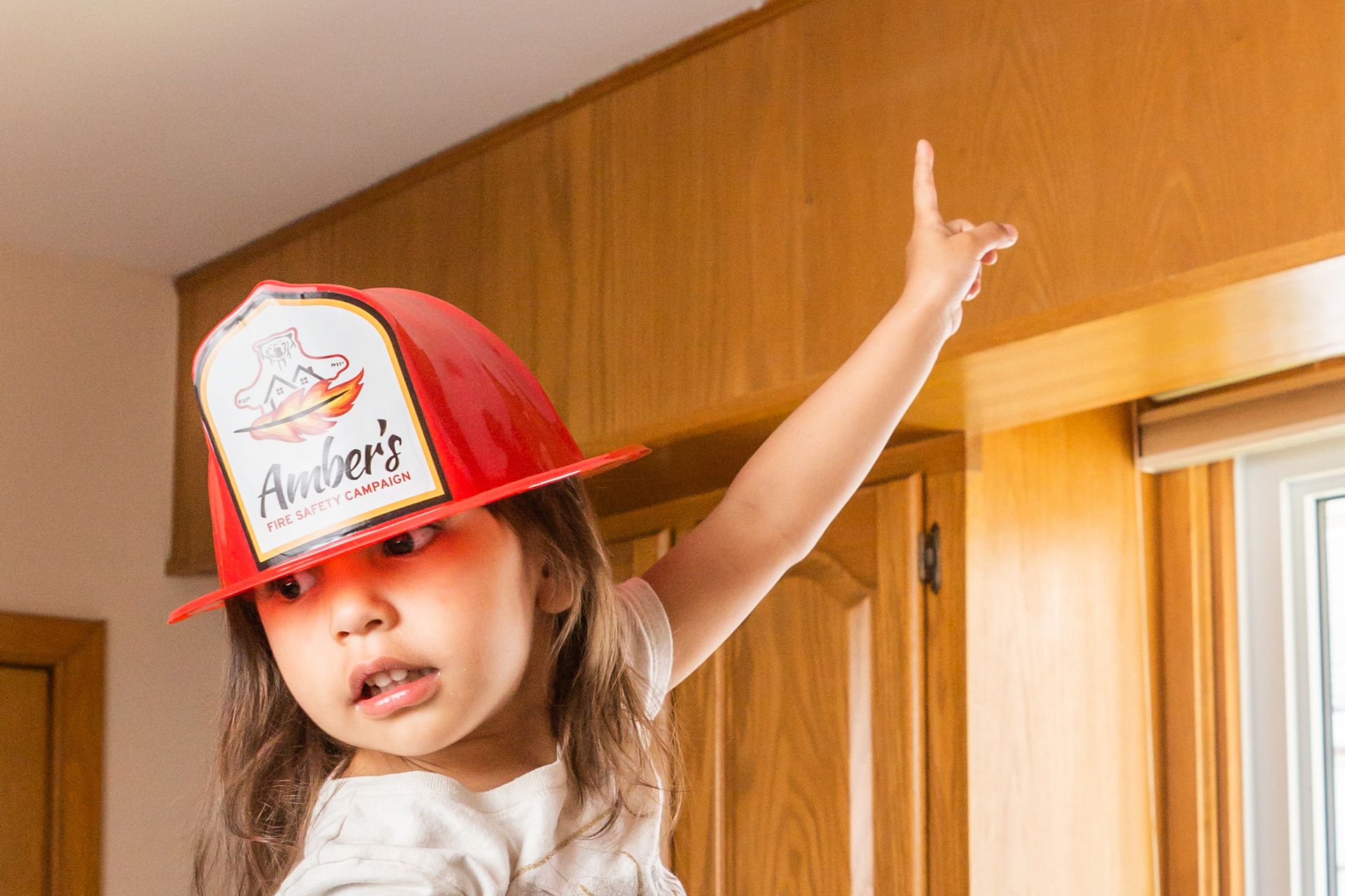 Child pointing to smoke alarm Image